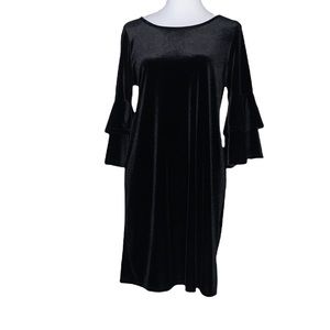Black velour tiered bell sleeve shift dress